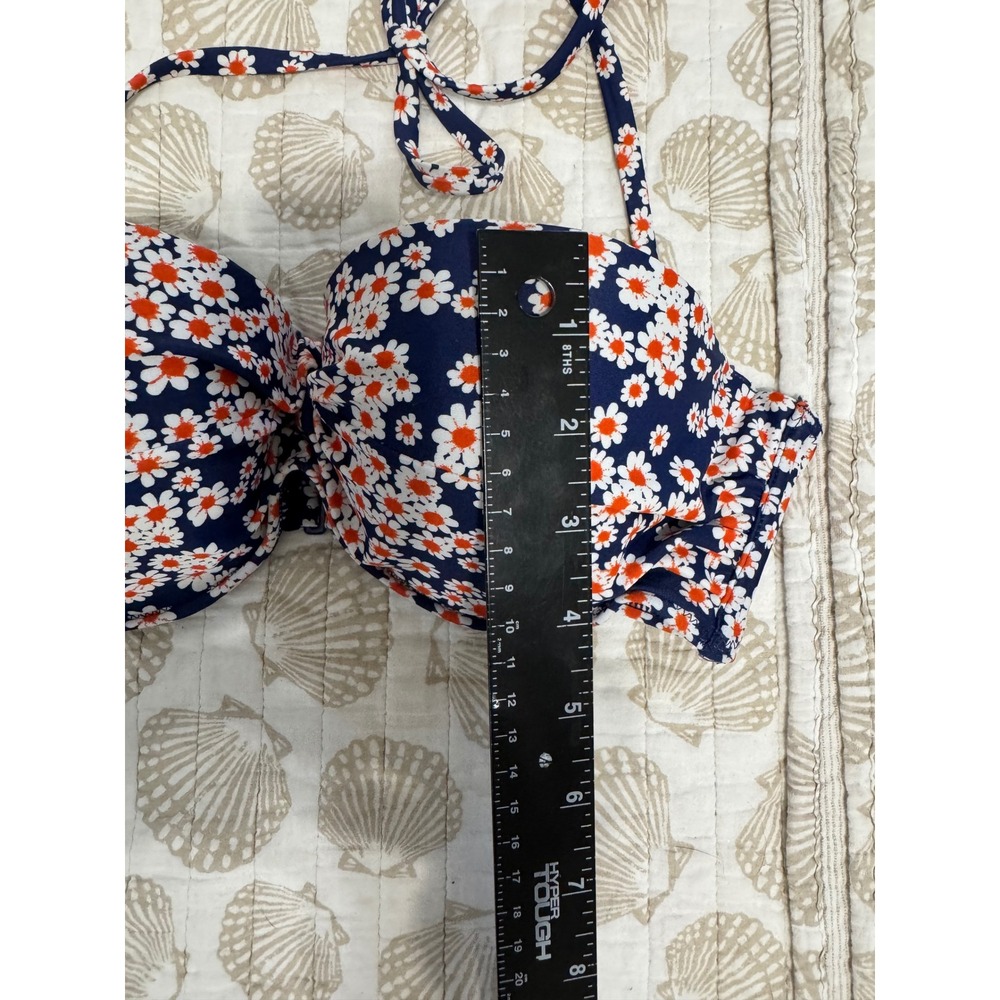 Old Navy Womens Navy Blue Orange Daisy Floral Bandeau Halter Bikini Top‎ Medium - Picture 3 of 9